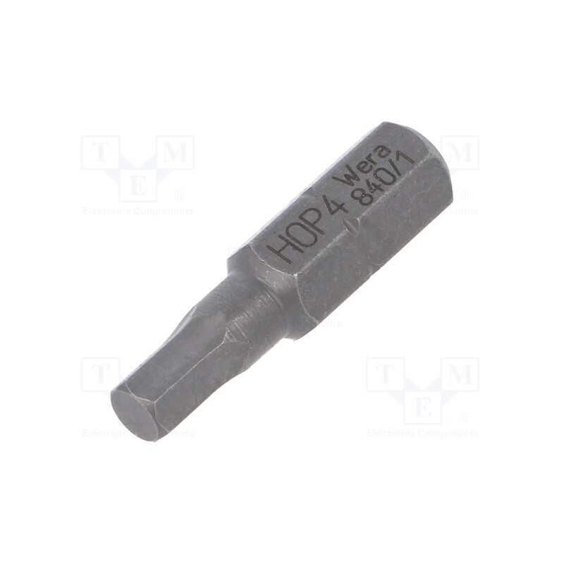 1 pcs x WERA - 5056320001 - Screwdriver bit, hex key, HEX 4mm, Overall len: 25mm