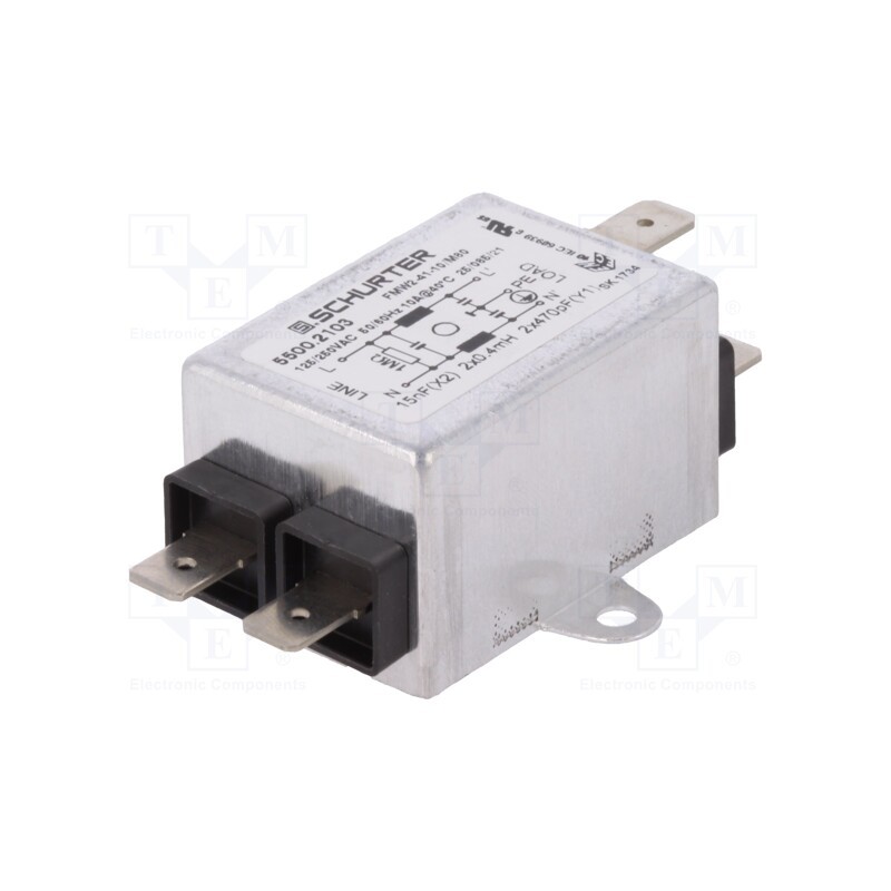 1 pcs x SCHURTER - 5500.2103 - Filter: anti-interference, 250VAC, 0.47nF, 400uH, Ioper.max: 10A