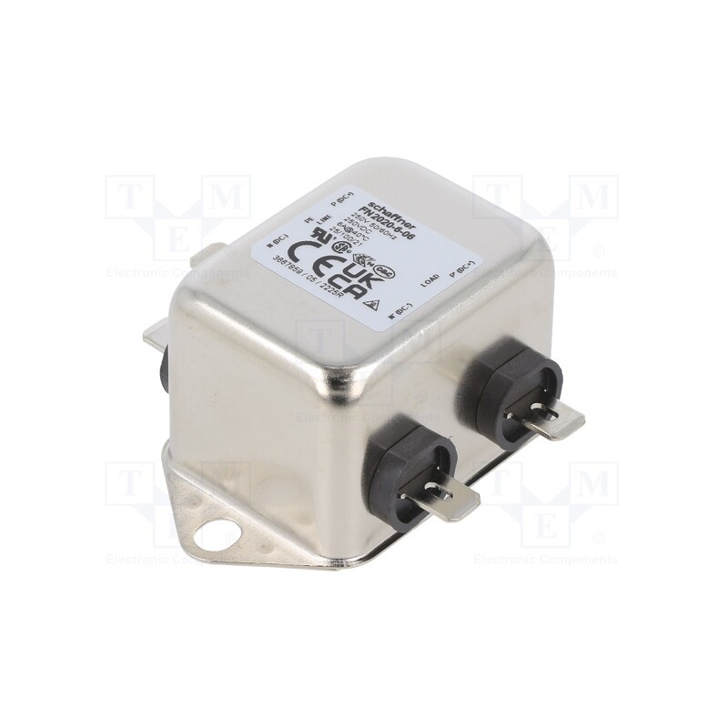 1 pcs x SCHAFFNER - FN2020-6-06 - Filter: anti-interference, single-phase, 250VAC, Cx: 150nF, 1MΩ