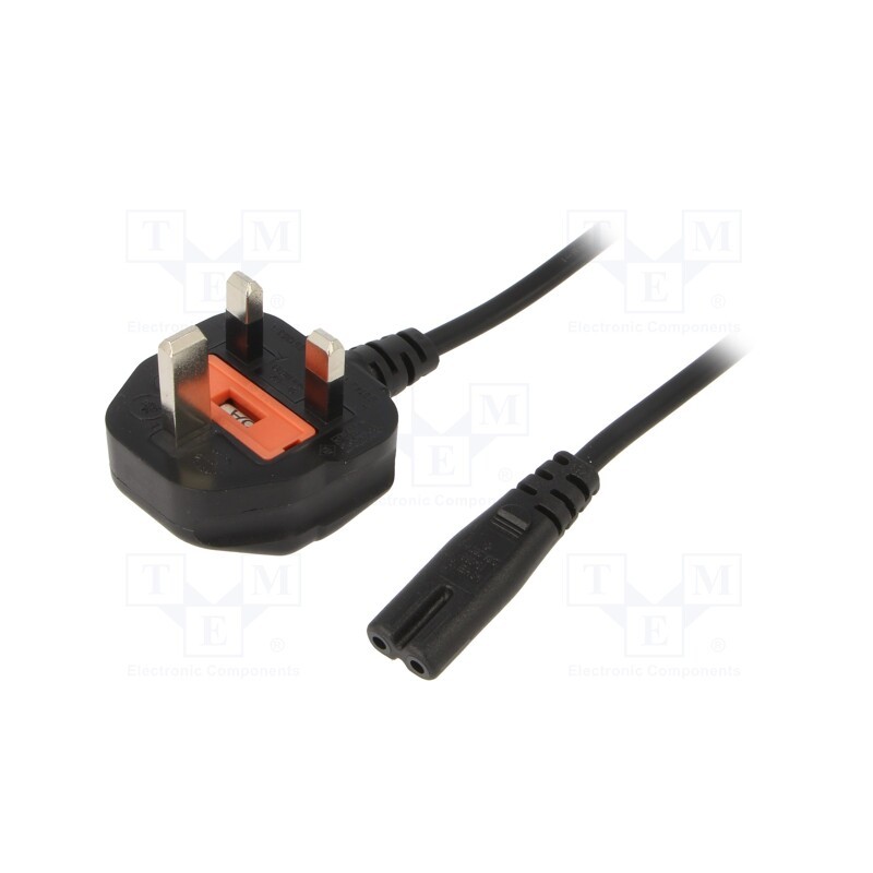 1 pcs x SUNNY - C7G18 - Cable, 2x0.75mm2, BS 1363 (G) plug,IEC C7 female, PVC, 1.8m, 2.5A