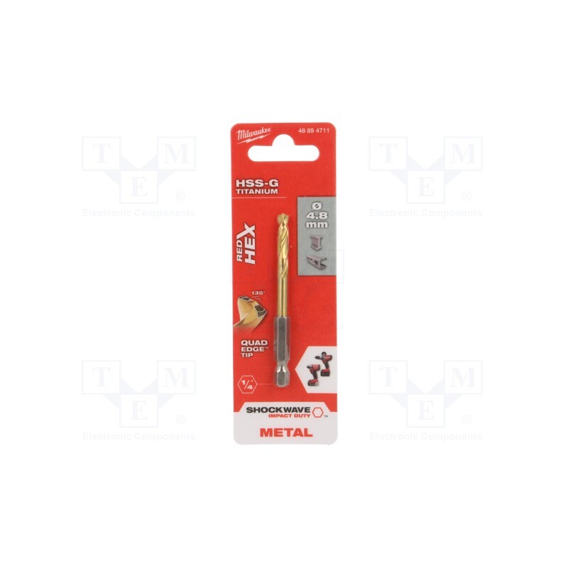 1 pcs x Milwaukee - 48894711 - Drill bit, for metal,impact, Ø: 4.8mm