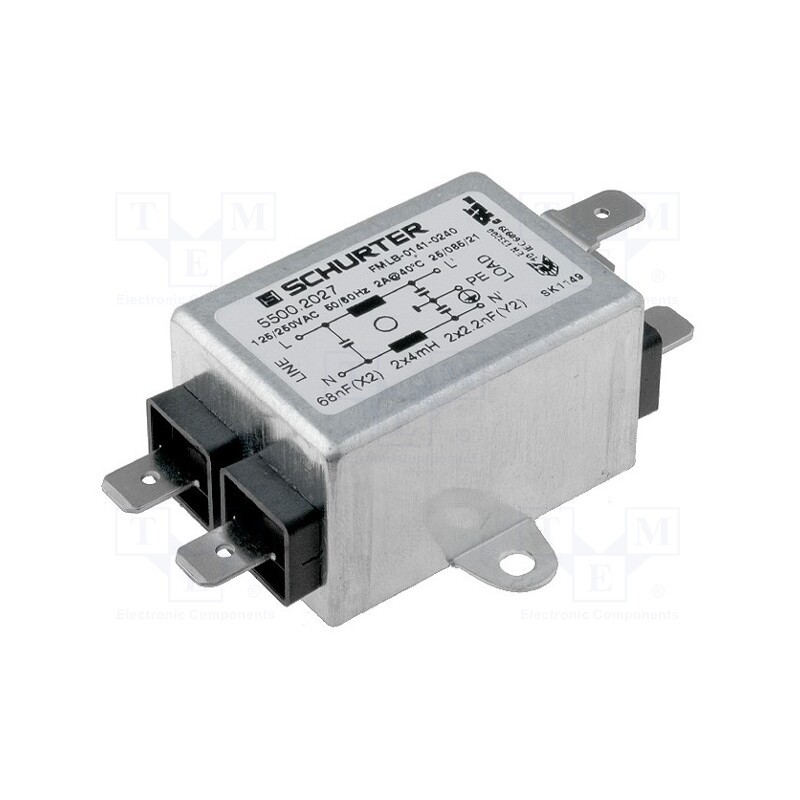 1 pcs x SCHURTER - 5500.2027 - Filter: anti-interference, mains, 250VAC, Cx: 68nF, Cy: 2.2nF, 4mH