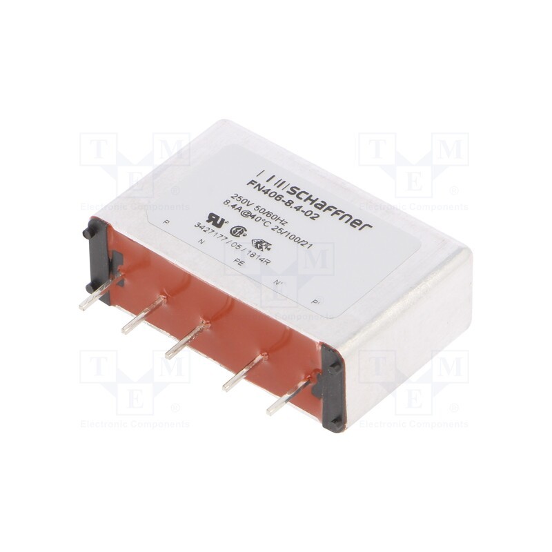 1 pcs x SCHAFFNER - FN406-8.4-02 - Filter: anti-interference, single-phase, 250VAC, Cx: 100nF, 1MΩ