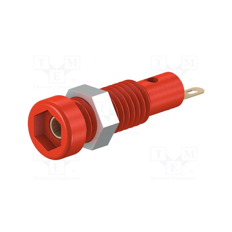 1 pcs x STu00c4UBLI - 23.0050-22 - Socket, 2mm banana, 10A, 23.3mm, red, soldered,on panel, insulated