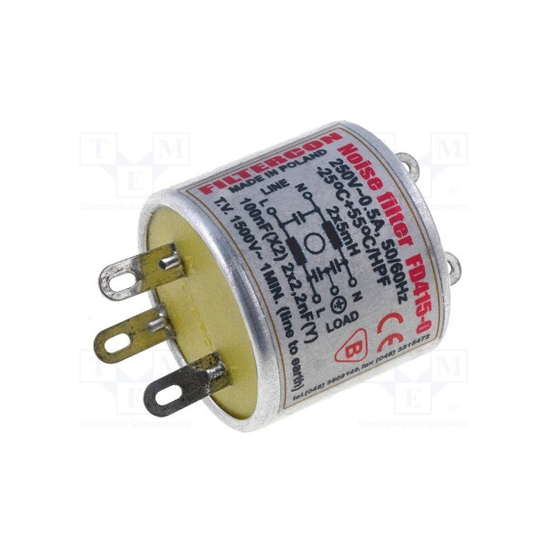 1 pcs x FILTERCON - FD415-0 - Filter: anti-interference, mains, Cx: 100nF, Cy: 2.2nF, 4mH, 250V
