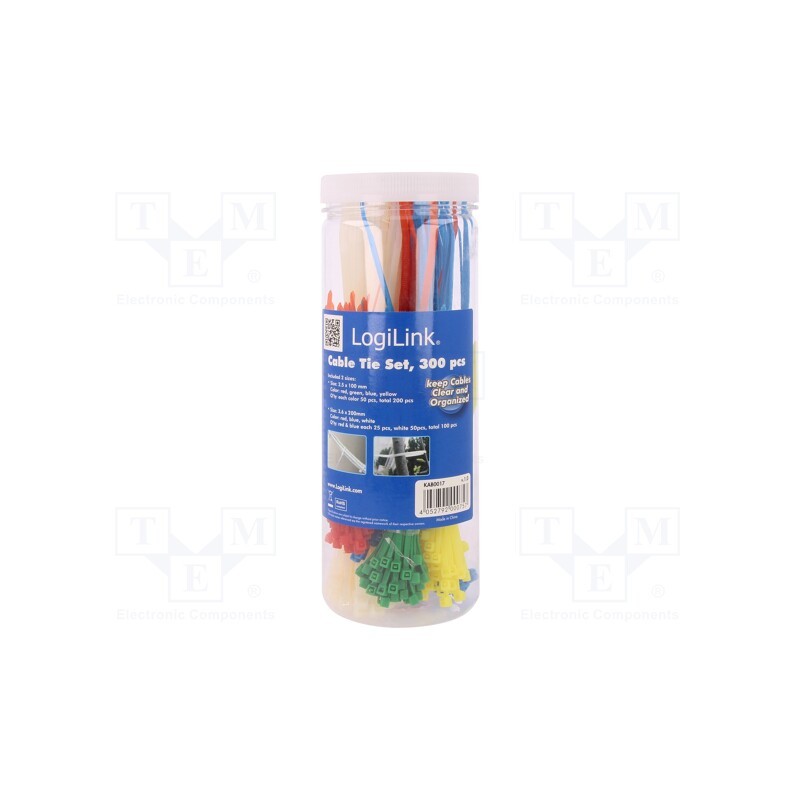1 set x LOGILINK - KAB0017 - Ties set, polyamide, red,natural,blue,green,yellow, 300pcs.