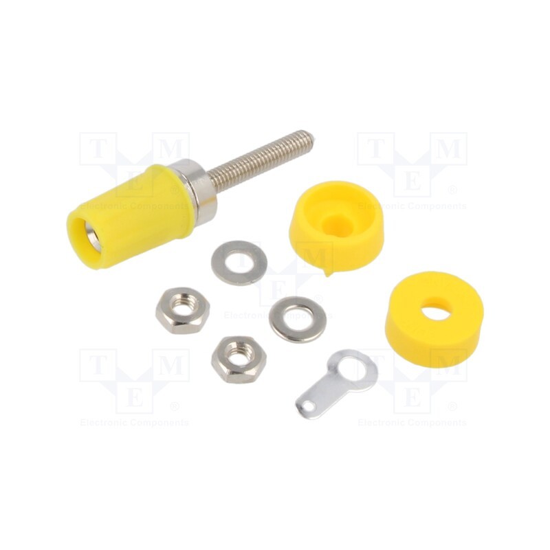 2 pcs x CLIFF - CL1557-TP/2 - Socket, 4mm banana, 15A, yellow, on panel, Connection: soldered