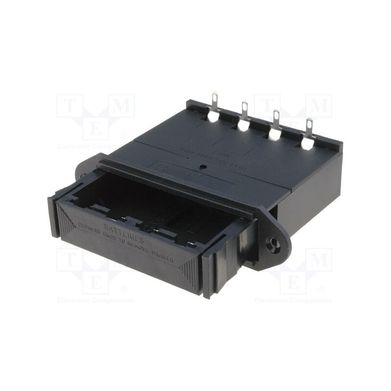 1 pcs x BULGIN - BX0027 - Drawer holder, AA,R6, Batt.no: 4, on panel, soldering lugs, black