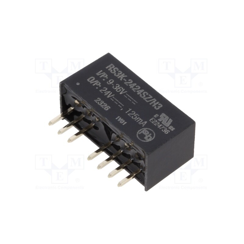 1 pcs x RECOM - RS3K-2424SZ/H3 - Converter: DC/DC, 3W, Uin: 9÷36V, Uout: 24VDC, Iout: 125mA, SIP8