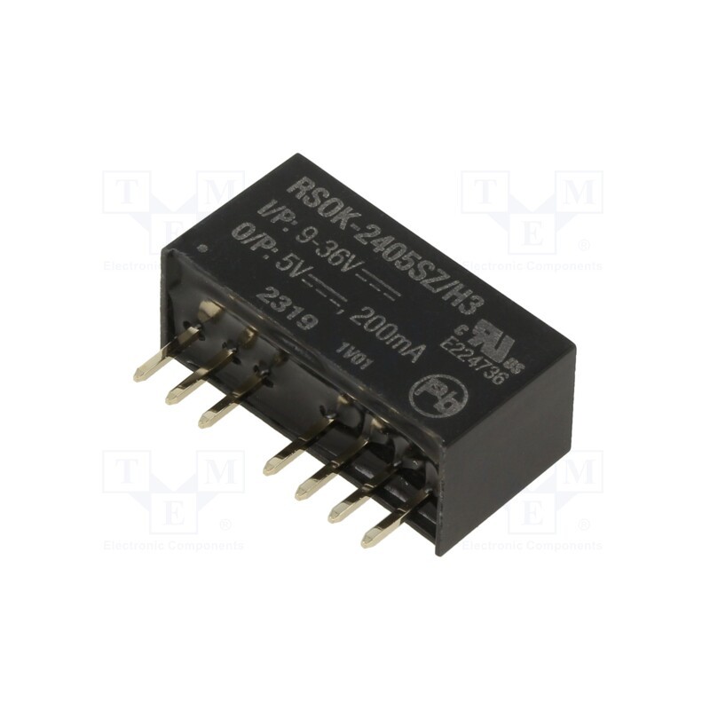 1 pcs x RECOM - RSOK-2405SZ/H3 - Converter: DC/DC, 1W, Uin: 9÷36V, Uout: 5VDC, Iout: 200mA, SIP8
