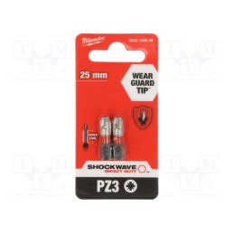 1 pcg x Milwaukee - 4932430868 - Screwdriver bit, Pozidriv®, PZ3, Overall len: 25mm, 2pcs.