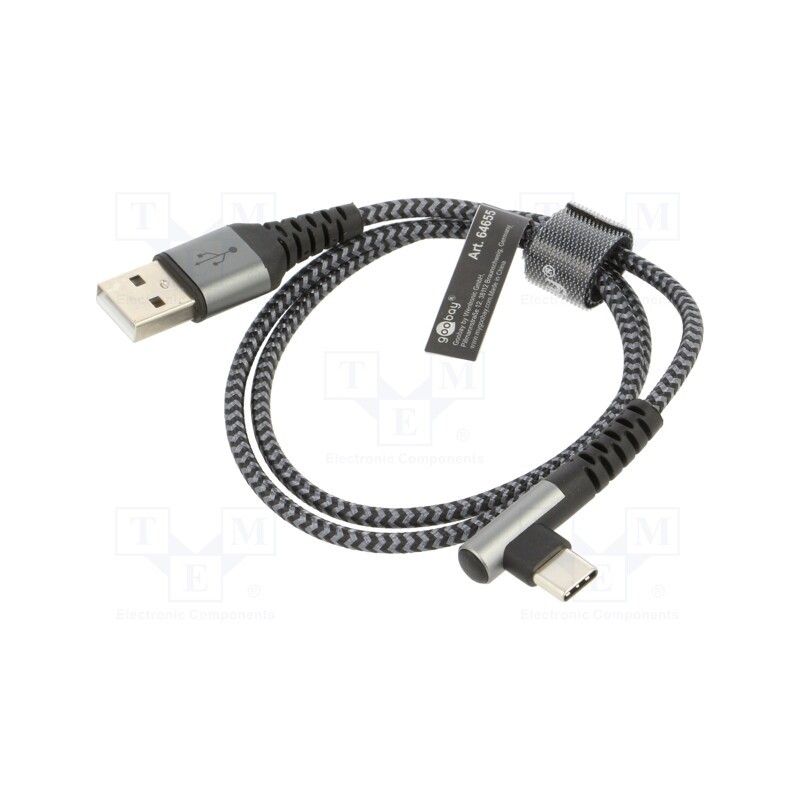 1 pcs x Goobay - 64655 - Cable, USB 2.0, USB A plug,USB C angled plug, 0.5m, 480Mbps