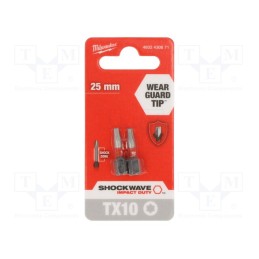 1 pcg x Milwaukee - 4932430871 - Screwdriver bit, Torx®, TX10, Overall len: 25mm, 2pcs, Kind: impact