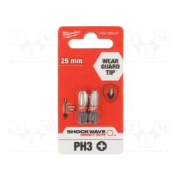 1 pcg x Milwaukee - 4932430857 - Screwdriver bit, Phillips, PH3, Overall len: 25mm, 2pcs.