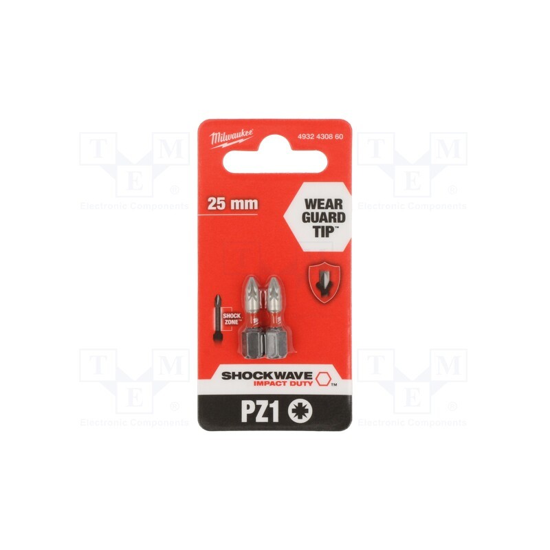 1 pcg x Milwaukee - 4932430860 - Screwdriver bit, Pozidriv®, PZ1, Overall len: 25mm, 2pcs.