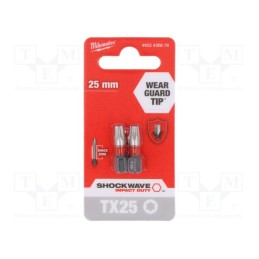 1 pcg x Milwaukee - 4932430879 - Screwdriver bit, Torx®, TX25, Overall len: 25mm, 2pcs, Kind: impact