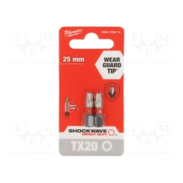 1 pcg x Milwaukee - 4932430874 - Screwdriver bit, Torx®, TX20, Overall len: 25mm, 2pcs, Kind: impact