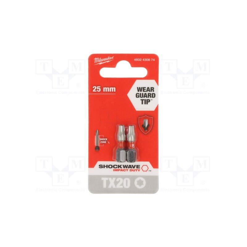 1 pcg x Milwaukee - 4932430874 - Screwdriver bit, Torx®, TX20, Overall len: 25mm, 2pcs, Kind: impact