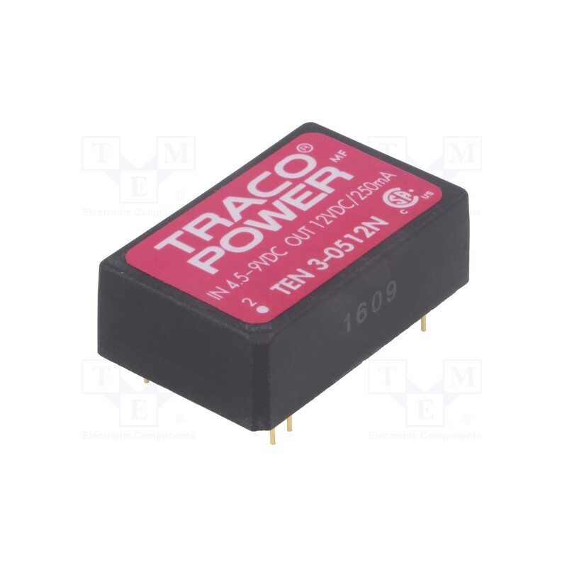 1 pcs x TRACO POWER - TEN 3-0512N - Converter: DC/DC, 3W, Uin: 4.5÷9V, Uout: 12VDC, Iout: 250mA, DIP24