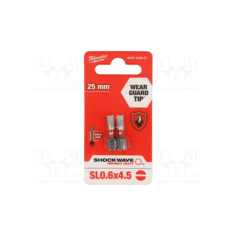 1 pcg x Milwaukee - 4932430901 - Screwdriver bit, slot, 4,5x0,6mm, Overall len: 25mm, 2pcs.