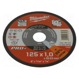 1 pcs x Milwaukee - 4932451487 - Cutting wheel, Ø: 125mm, Øhole: 22.2mm, Disc thick: 1mm