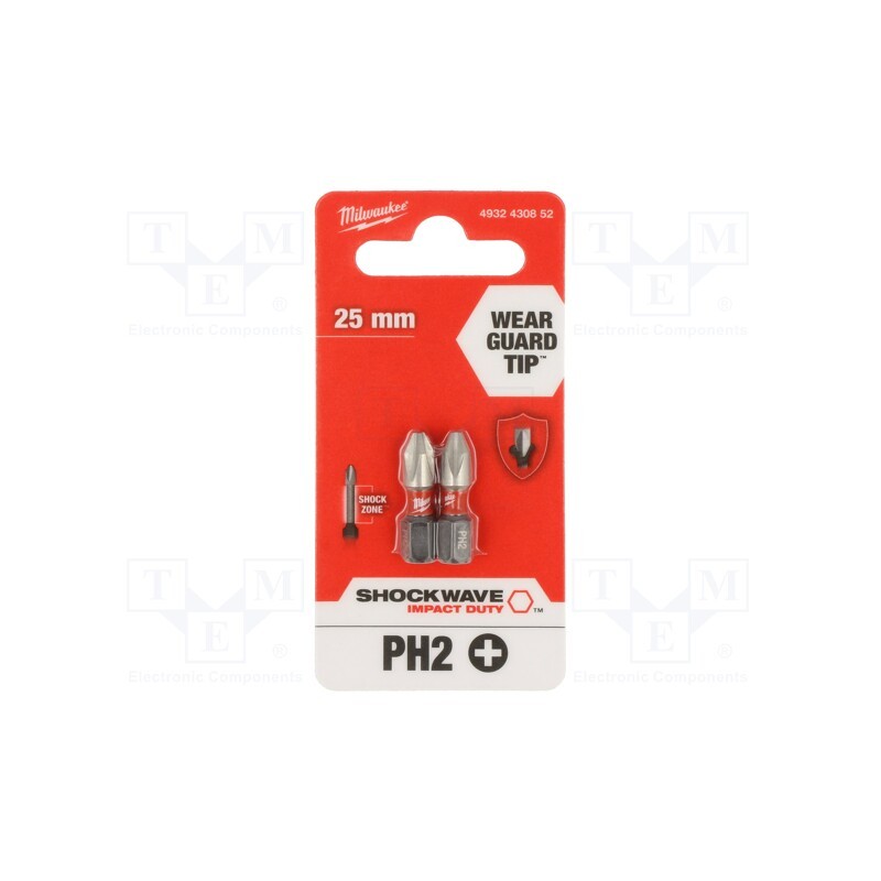 1 pcg x Milwaukee - 4932430852 - Screwdriver bit, Phillips, PH2, Overall len: 25mm, 2pcs.