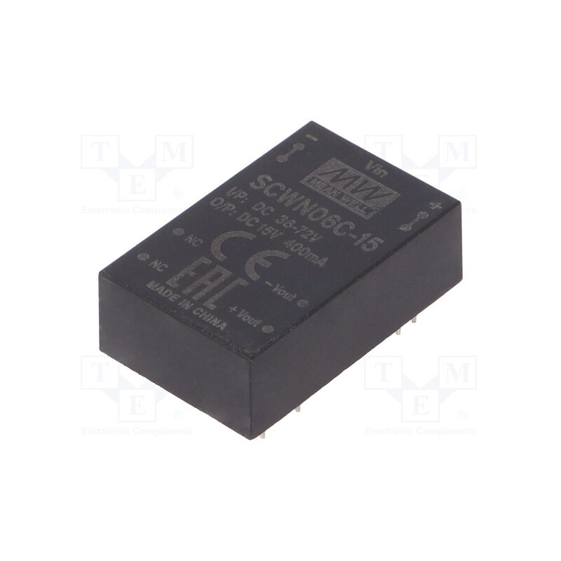 1 pcs x MEAN WELL - SCWN06C-15 - Converter: DC/DC, 6W, Uin: 36÷72V, Uout: 15VDC, Iout: 400mA, DIP24
