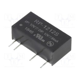 1 pcs x RECOM - RP-1212S - Converter: DC/DC, 1W, Uin: 10.8÷13.2V, Uout: 12VDC, Iout: 84mA, SIP7