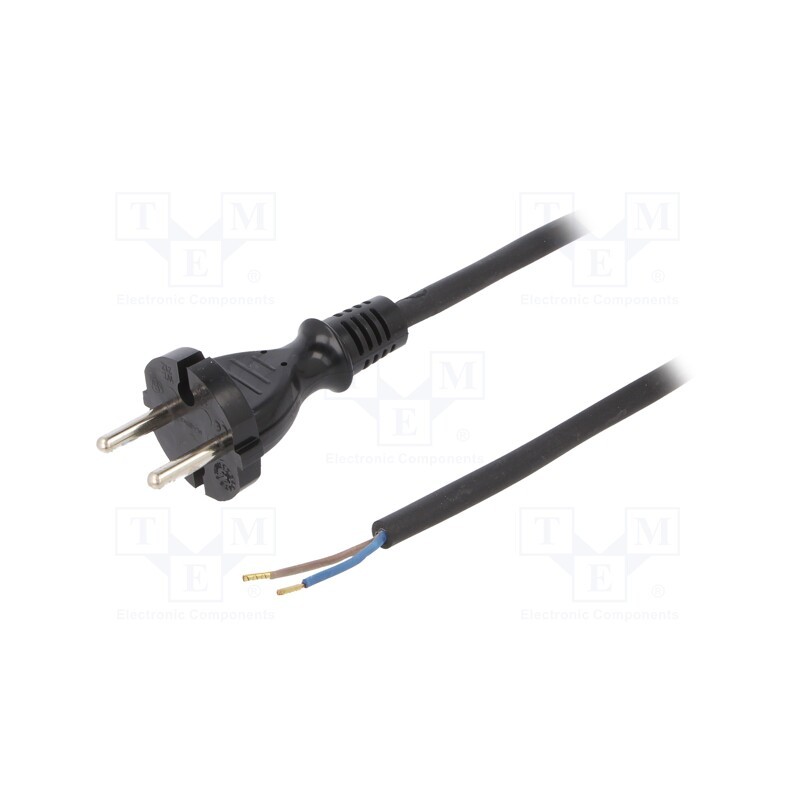 1 pcs x PLASTROL - W-97259 - Cable, 2x1mm2, CEE 7/17 (C) plug,wires, rubber, 5m, black, 16A