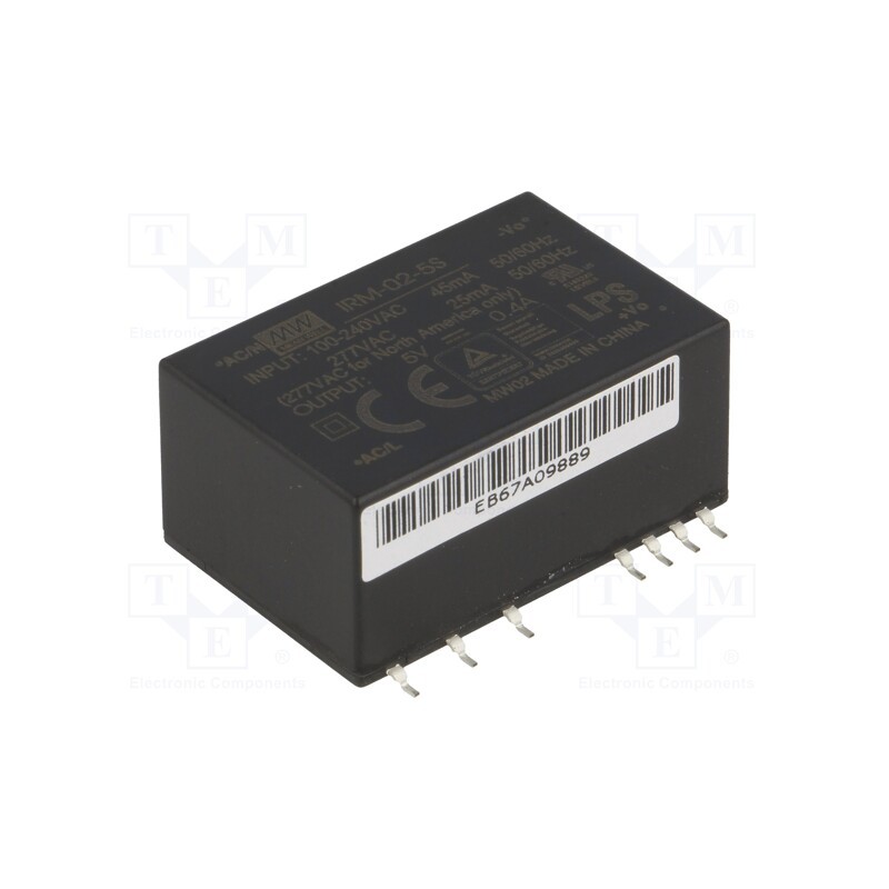 1 pcs x MEAN WELL - IRM-02-5S - Converter: AC/DC, 2W, 85÷305VAC, Usup: 120÷430VDC, Uout: 5VDC, OUT: 1