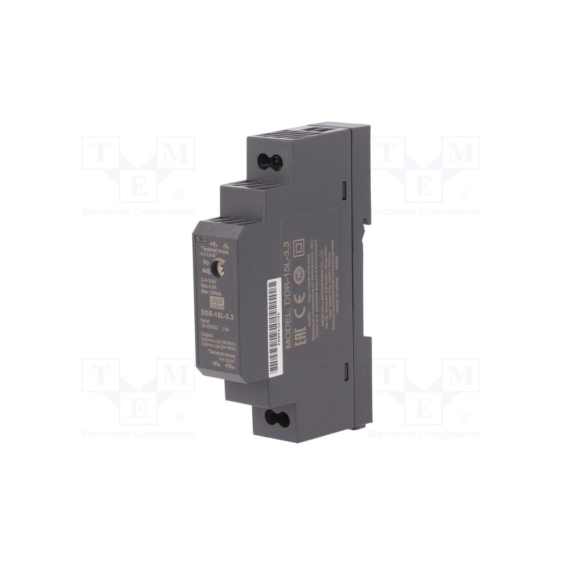 1 pcs x MEAN WELL - DDR-15L-3.3 - Converter: DC/DC, 15W, Uout: 3.3VDC, Iout: 4.5A, 17.5x90x54.5mm