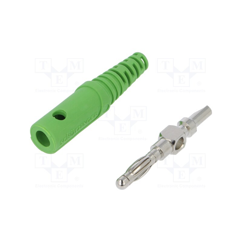 1 pcs x SCHu00dcTZINGER - FK 8 L NI / GN - Plug, 4mm banana, 32A, 33VAC, 70VDC, green, Max.wire diam: 4mm
