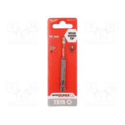 1 pcs x Milwaukee - 4932471571 - Screwdriver bit, Torx®, TX15, Overall len: 90mm, Kind: impact