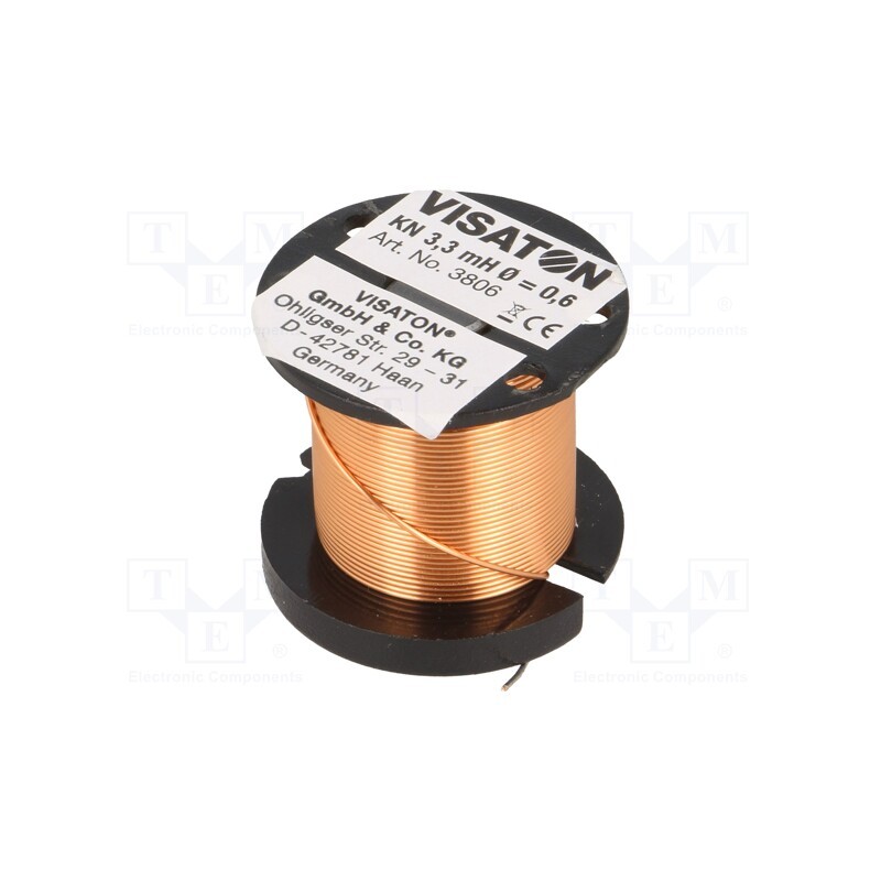 1 pcs x VISATON - 3806 - Inductor: coil, 3.3mH, 1.4Ω, Ø: 32mm, H: 29mm, Øcore: 0.6mm