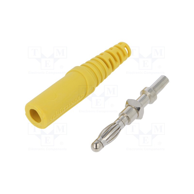 1 pcs x SCHu00dcTZINGER - FK 9 L NI / GE - Plug, 4mm banana, 32A, 33VAC, 70VDC, yellow, non-insulated, 2.5mm2