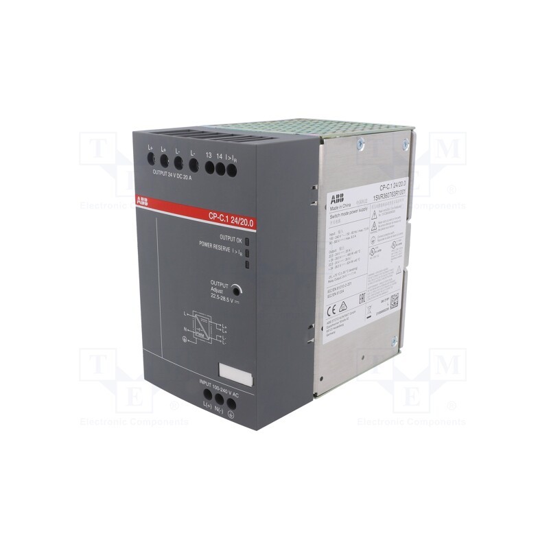 1 pcs x ABB - 1SVR360763R1001 - Power supply: switched-mode, for DIN rail, 480W, 24VDC, 20A, OUT: 1