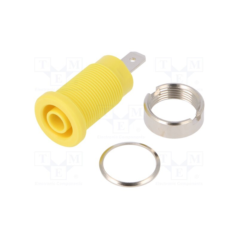 1 pcs x SCHu00dcTZINGER - SEB 6450 NI / GE - Socket, 4mm banana, 24A, 1kV, yellow, nickel plated, on panel, 34mm