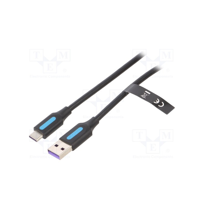 1 pcs x VENTION - CORBC - Cable, USB 2.0, USB A plug,USB C plug, 0.25m, black, 480Mbps, PVC