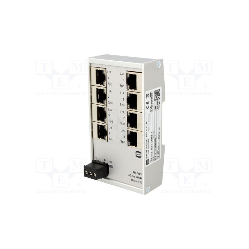 1 pcs x HARTING - 24020080010 - Switch Ethernet, unmanaged, Number of ports: 8, 9÷60VDC, RJ45