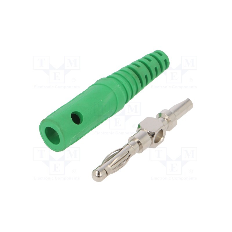1 pcs x SCHu00dcTZINGER - FK 82 L NI / GN - Plug, 4mm banana, 10A, 33VAC, 70VDC, green, Max.wire diam: 2mm