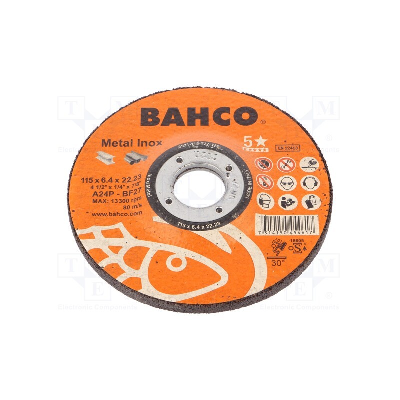 1 pcs x BAHCO - 3921-115-T27-IM - Grinding wheel, Ø: 115mm, Øhole: 22.23mm, Disc thick: 6.4mm