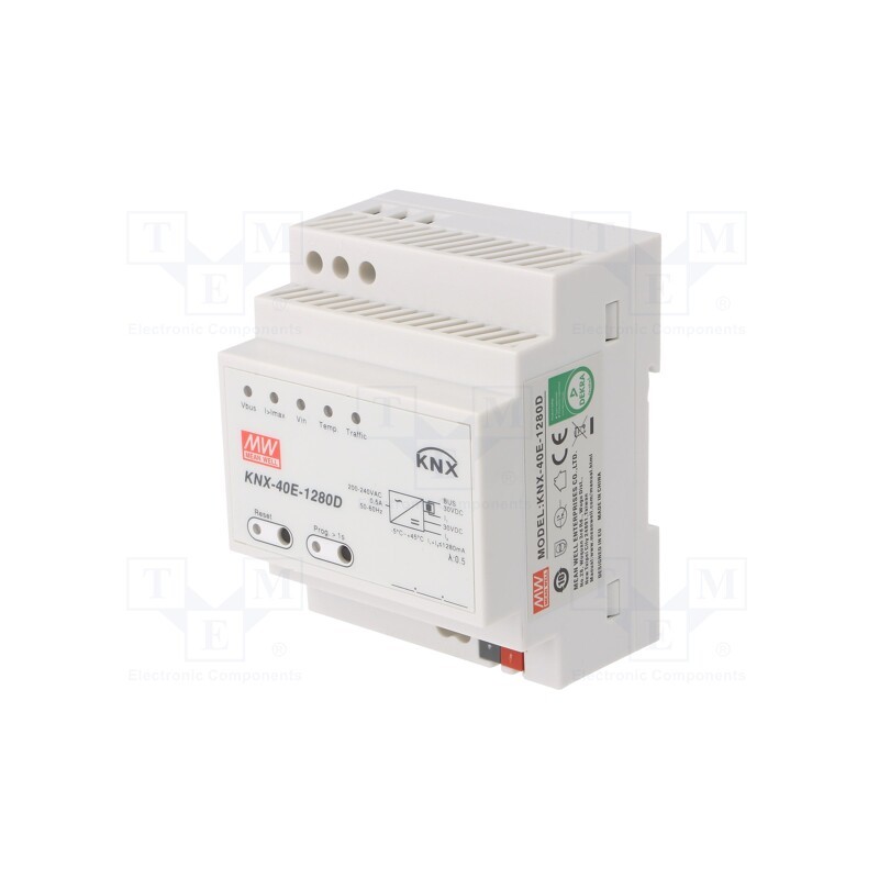 1 pcs x MEAN WELL - KNX-40E-1280D - Power supply: KNX / EIB, for DIN rail, 38.4W, 30VDC, 1280mA, IP20