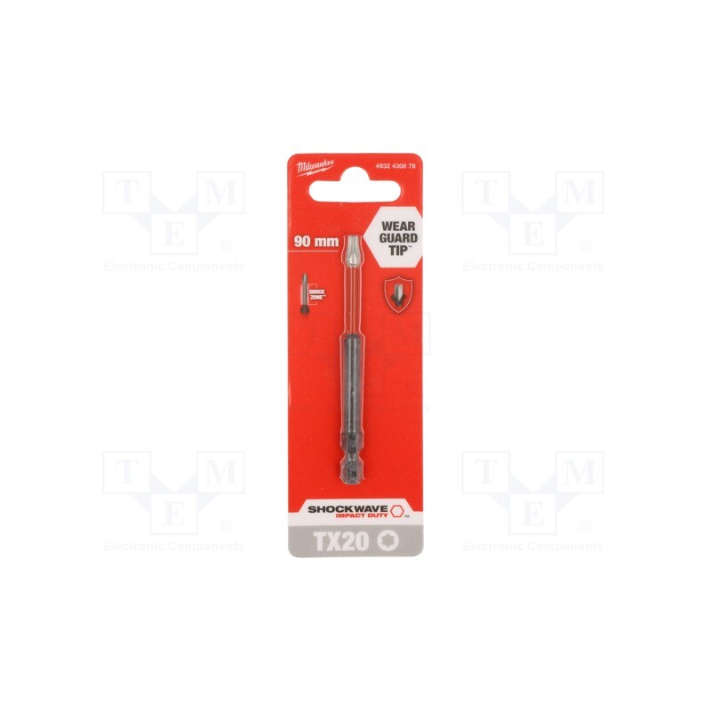1 pcs x Milwaukee - 4932430878 - Screwdriver bit, Torx®, TX20, Overall len: 90mm, Kind: impact