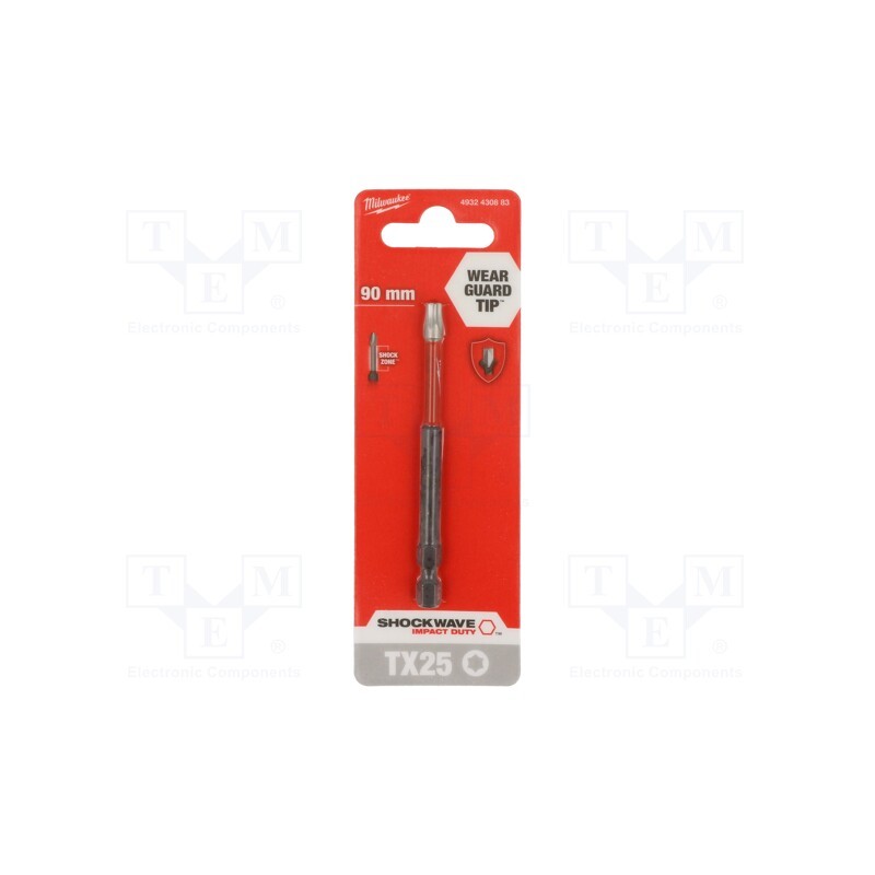 1 pcs x Milwaukee - 4932430883 - Screwdriver bit, Torx®, TX25, Overall len: 90mm, Kind: impact