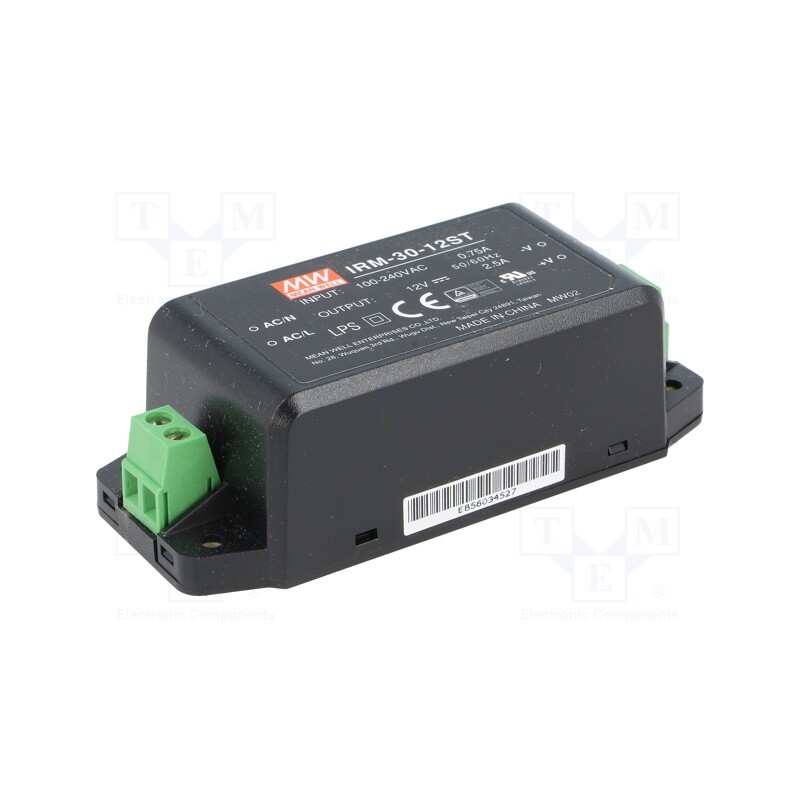 1 pcs x MEAN WELL - IRM-30-12ST - Power supply: switched-mode, for building in,modular, 30W, 12VDC