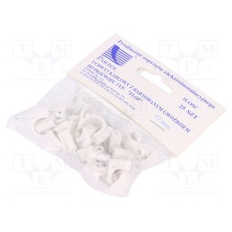 1 pcg x PAWBOL - H.7009A -25 - Holder, white, on round cable, 25pcs, with a nail, 12mm