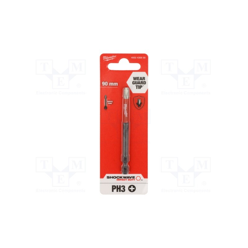 1 pcs x Milwaukee - 4932430859 - Screwdriver bit, Phillips, PH3, Overall len: 90mm, Kind: impact