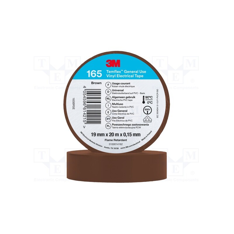 1 rol x 3M - 165BR5E - Tape: electrical insulating, W: 19mm, L: 20m, Thk: 0.15mm, brown