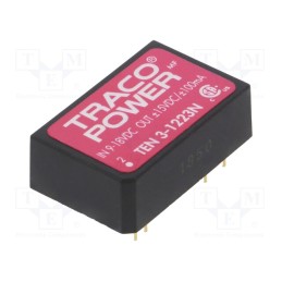 1 pcs x TRACO POWER - TEN 3-1223N - Converter: DC/DC, 3W, Uin: 9÷18V, Uout: 15VDC, Uout2: -15VDC, DIP24