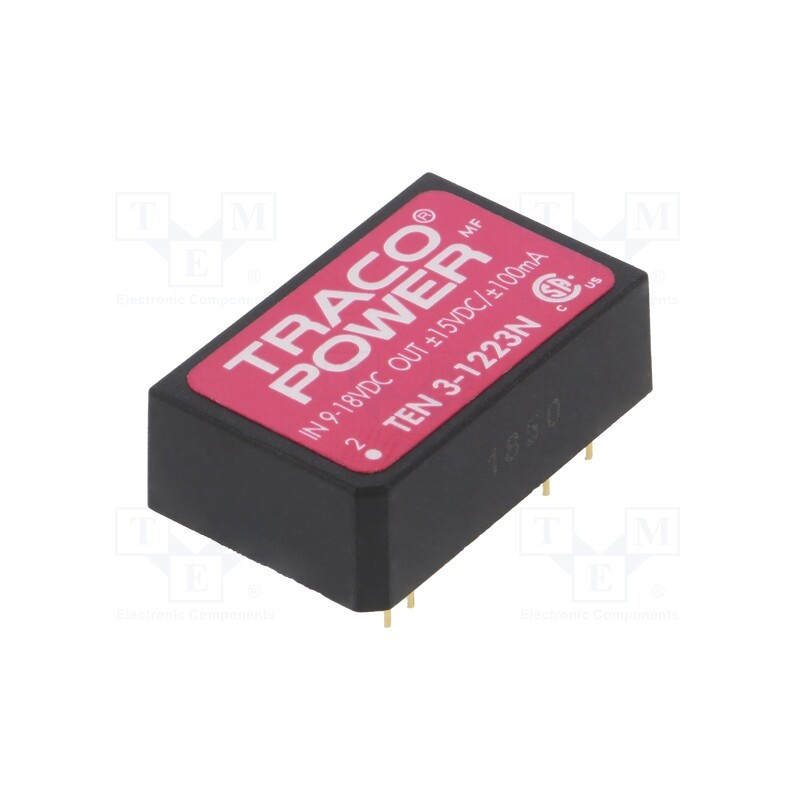 1 pcs x TRACO POWER - TEN 3-1223N - Converter: DC/DC, 3W, Uin: 9÷18V, Uout: 15VDC, Uout2: -15VDC, DIP24